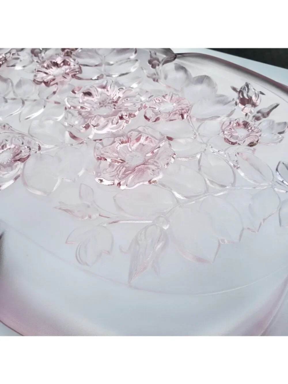 Vintage Mikasa Rosella Pink rose pressed frosted glass serving tray platter